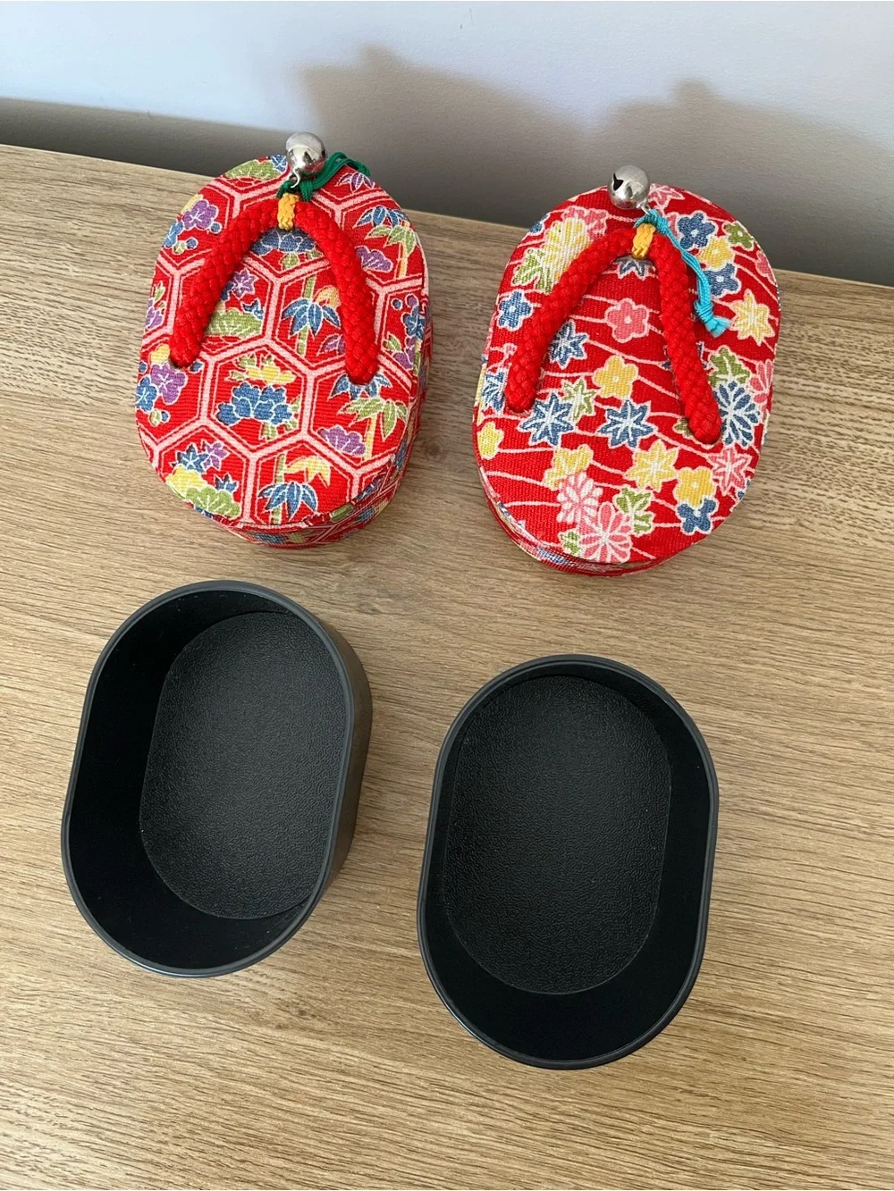 Red Flip Flop Floral Japanese Style Oval Trinket Boxes